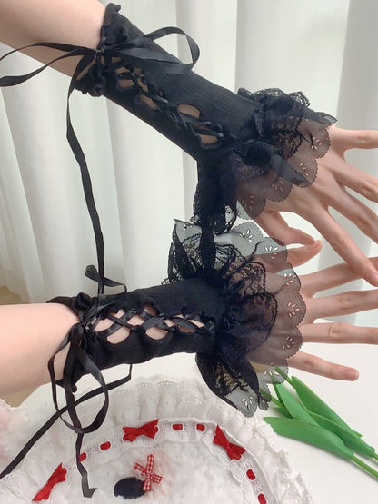 White/Black Wrist Double-layered Cuffs Lace-up