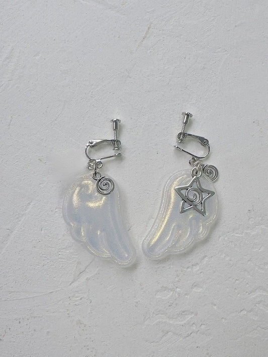 Cute White Wing Ear Clips with Star Design