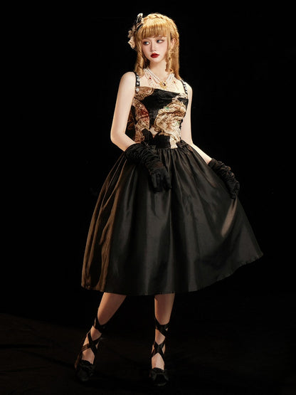 Strapsand Shoulder Rhinestone Embellished Cowl Elegant Classic Dresswith Neckline Lolita Black Bows