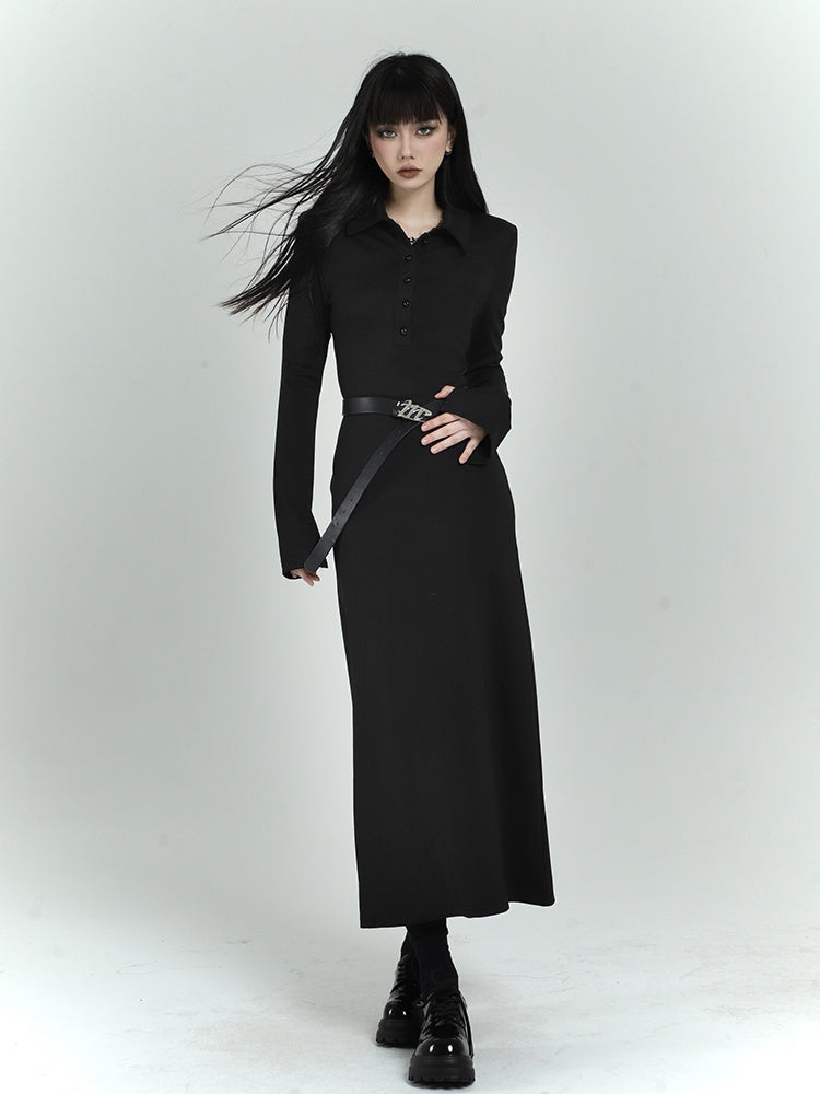 Black Slim-fitting Shirt Dress