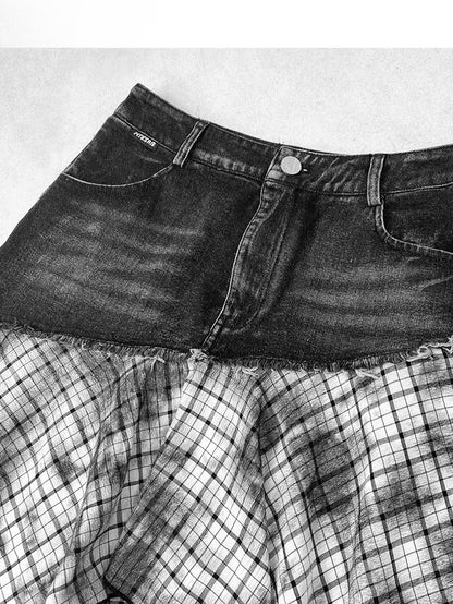 Kariertes Taschentuch SchwarzWeiß Y2K Muster Rocksaum