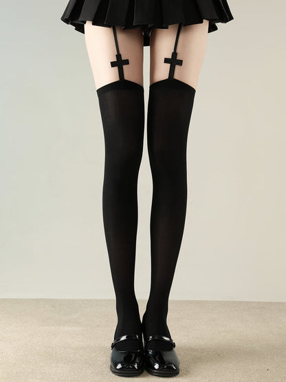 Stockings Style Cross Suspender Black/White/Gray Small Gothic