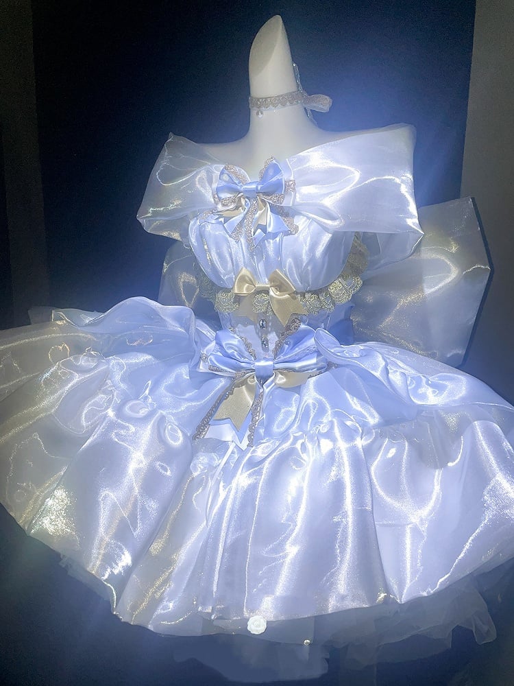Bodice Neckline Princess Balletcore White Lolita Corset Blue Dress and Hime Off-the-shoulder