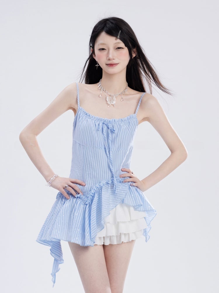 ベージュのローバレエコアウエストミニティアードスカート