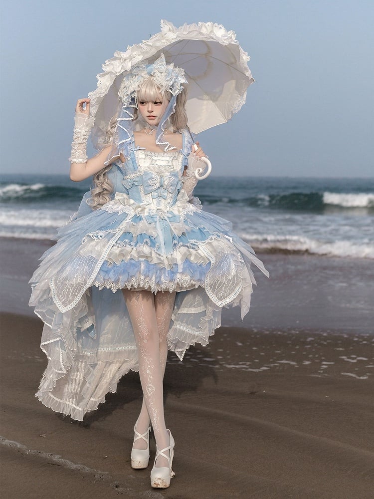 Blue Swan Feather Accented Lolita JSK Dress Set - Felinae Cookie