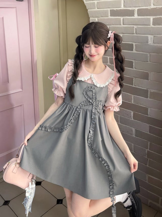 Slip-Kleid, locker, grau, großes Rüschen-Schleifen-Design