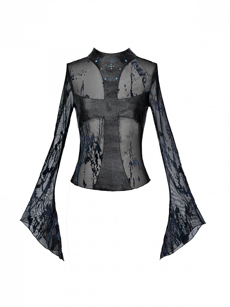 Studs and Mesh Design with Lace Cross Top