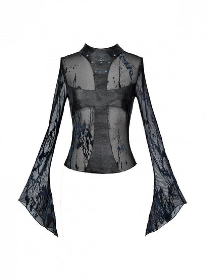 Studs and Mesh Design with Lace Cross Top