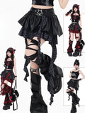 Red Belt Trim Black Ruffle Gray/Black - Y2K Cascading Set Skirt Bittersweet Star