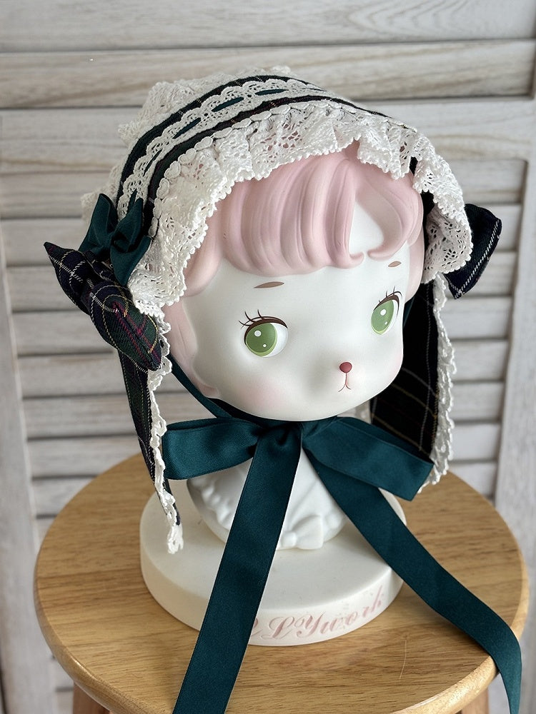 Lolita Schleife mit Haarband Akzente Hasenohren Spitze Plaid und Rot/Grün