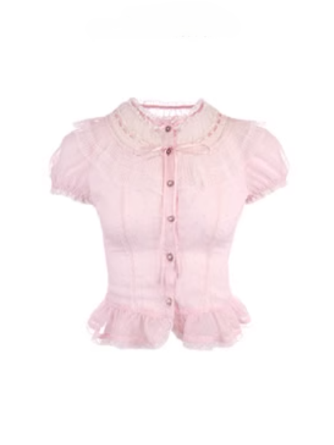 Puffärmel-Top Rosa Chiffon Polka Dot