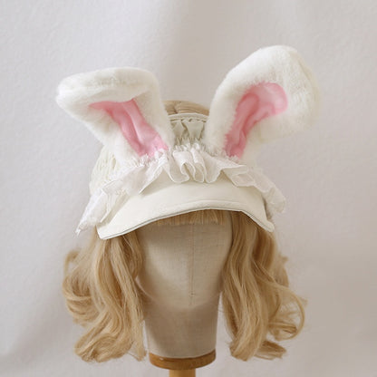 Lace / Visor Ctue White Yellow Bunny Creamy Trim Cap Ears