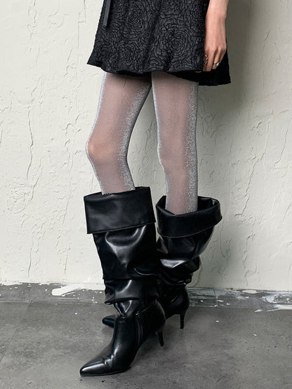 ライトグレー Y2K シマーリングタイツ