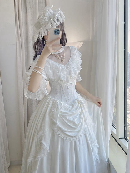 Weißer Korsettrock mit Knochen und hoher Taille, Aristokrat, Gothic, Lolita SK