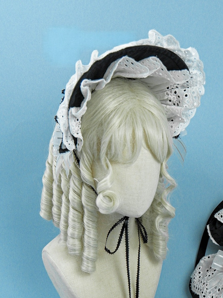 Elegant Lolita Bonnet in Black and White - Aurora Borealis