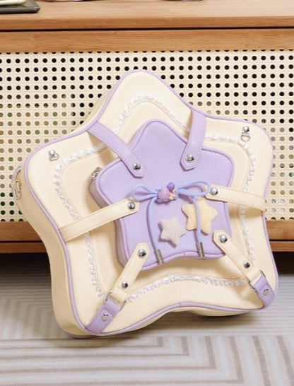 2-Way Charm Yellow Design Bag With Kawaii Purple Star