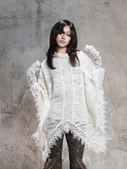 Cape Off-white Punk Asymmetrical with Vintage Cross Pattern