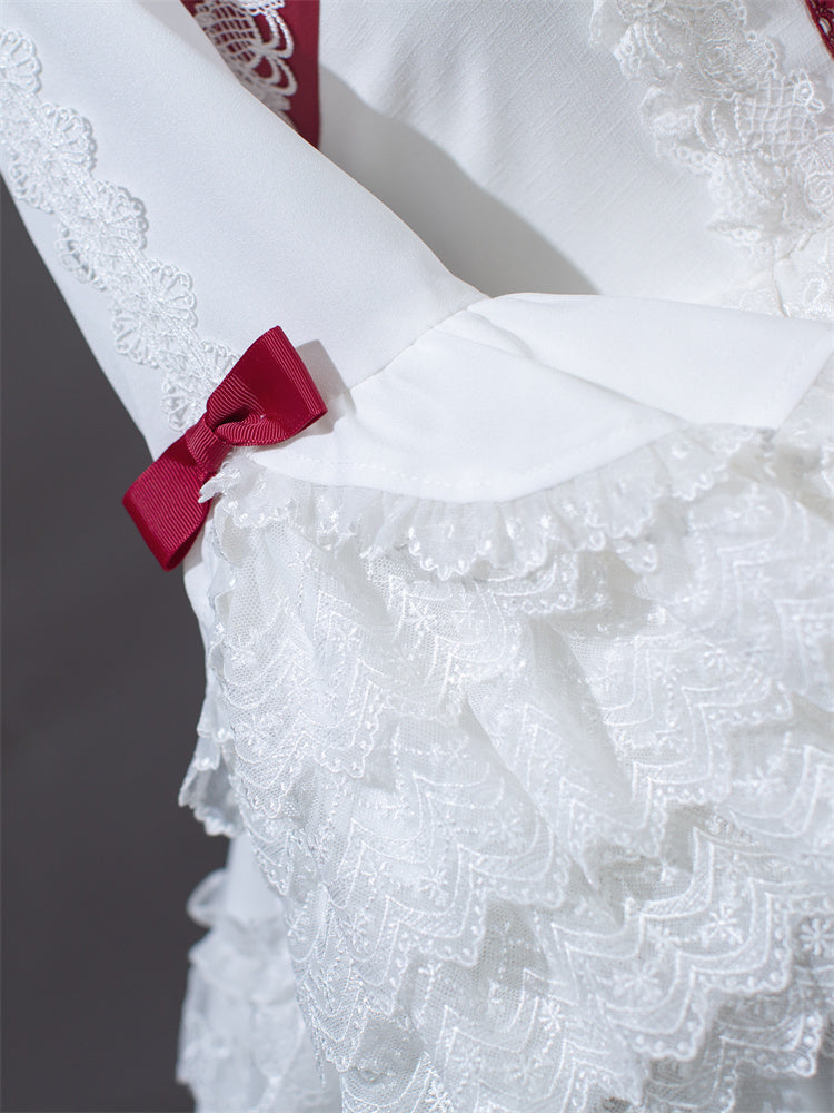 ホワイトレースカラー、レイヤードレース、ベルスリーブのロリータブラウス