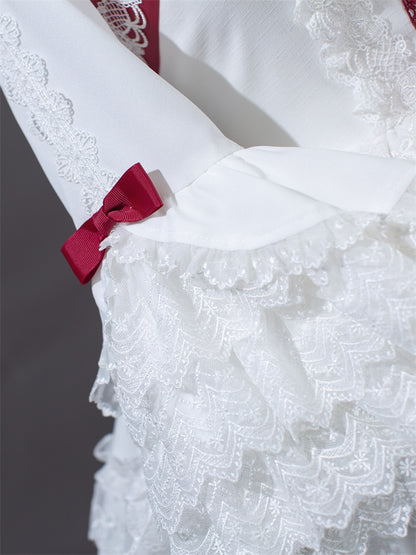 ホワイトレースカラー、レイヤードレース、ベルスリーブのロリータブラウス