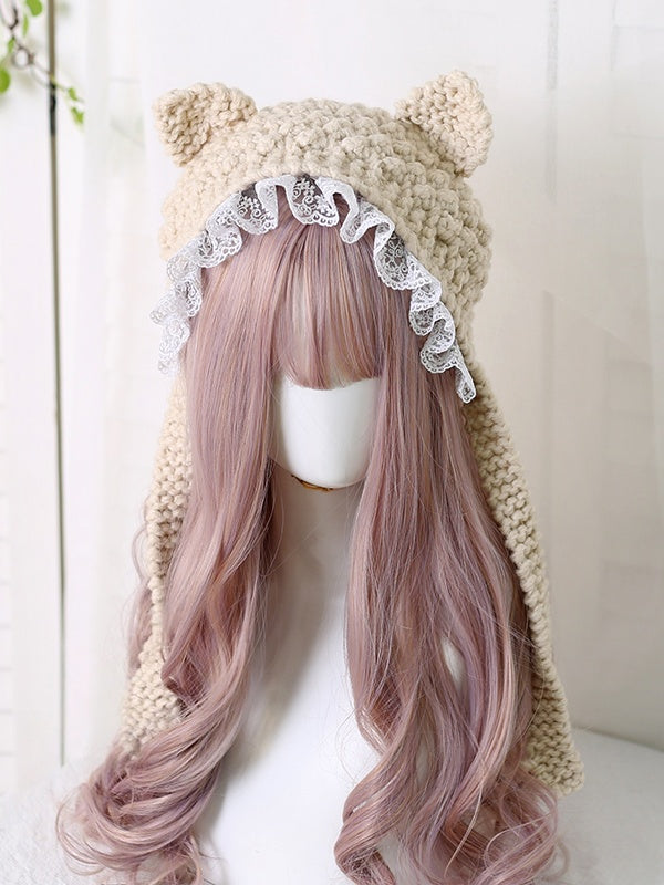 Colors Knitted Lolita Hat Ear - Kitty trimmed Sweet Lace 5