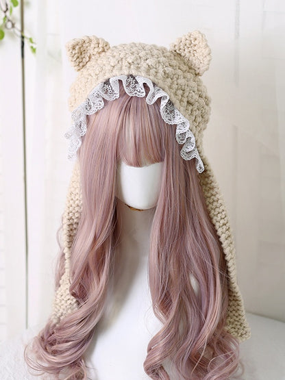 Colors Knitted Lolita Hat Ear - Kitty trimmed Sweet Lace 5