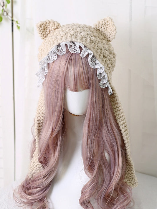 Colors Knitted Lolita Hat Ear - Kitty trimmed Sweet Lace 5