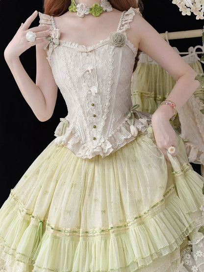 Ivory Bead Boned Corset Top Heart Jacquard Fabric - Amor Design
