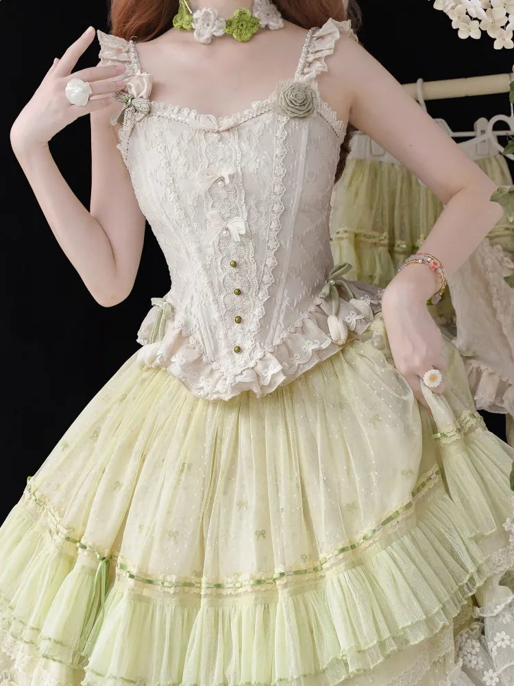 アイボリービーズディテールファブリックハートコルセットジャカードボーントップ