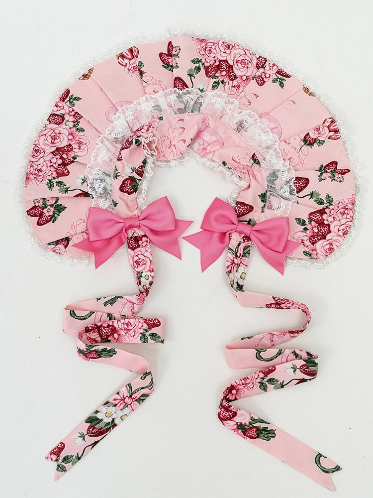 Bear Print Floral Pink/White Bonnet Pink and Sweet Teddy Lolita