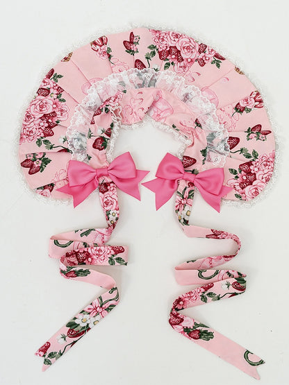 Bear Print Floral Pink/White Bonnet Pink and Sweet Teddy Lolita