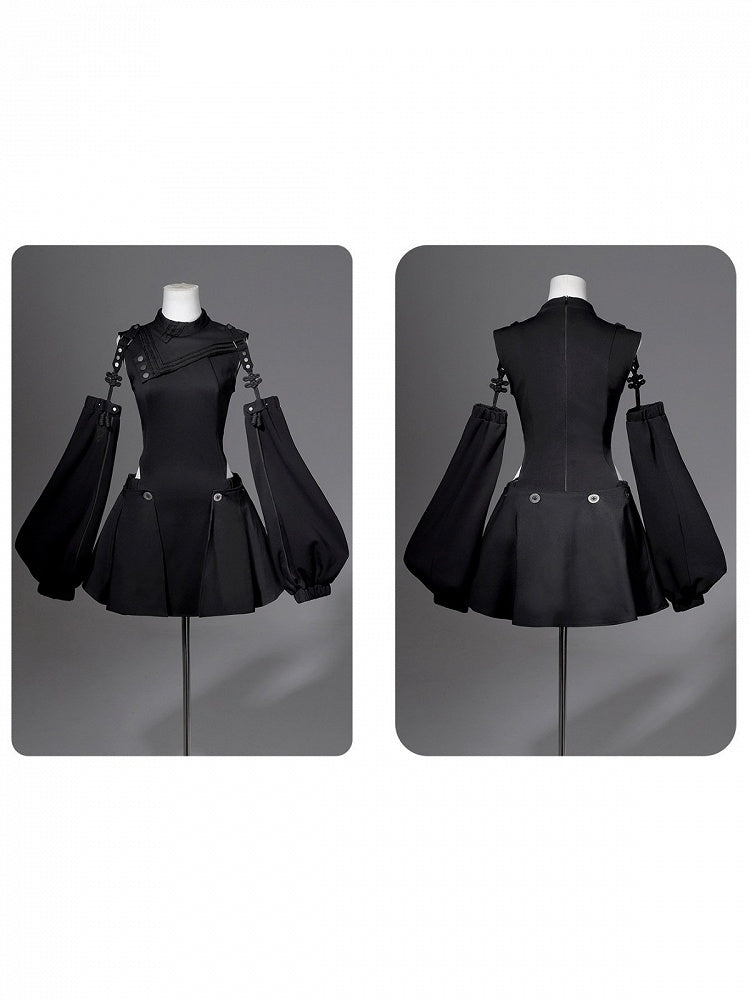 Gothic Lolita Dress & Short Pants Set - Asymmetrical with Detachable Sleeves - Unknown Star