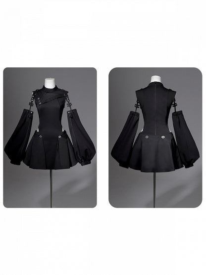 Gothic Lolita Dress & Short Pants Set - Asymmetrical with Detachable Sleeves - Unknown Star