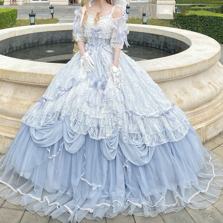 Dress Hime Floral One Corset Lolita Gorgeous Hanayome Bowknot Blue Piece