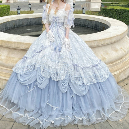 Dress Hime Floral One Corset Lolita Gorgeous Hanayome Bowknot Blue Piece