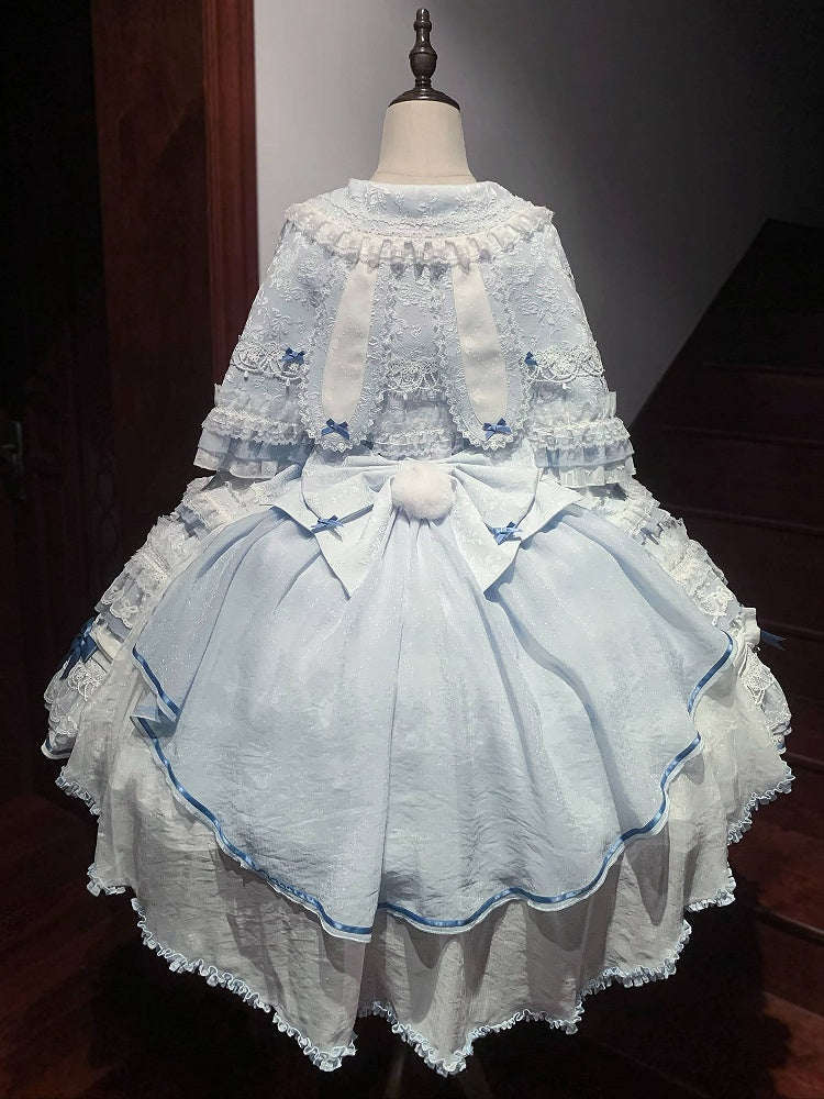 Blue Bunny Ears Lolita Jacquard Ruffled Cape - Starry Messenger