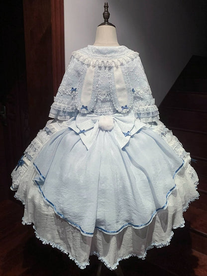 Blue Bunny Ears Lolita Jacquard Ruffled Cape - Starry Messenger