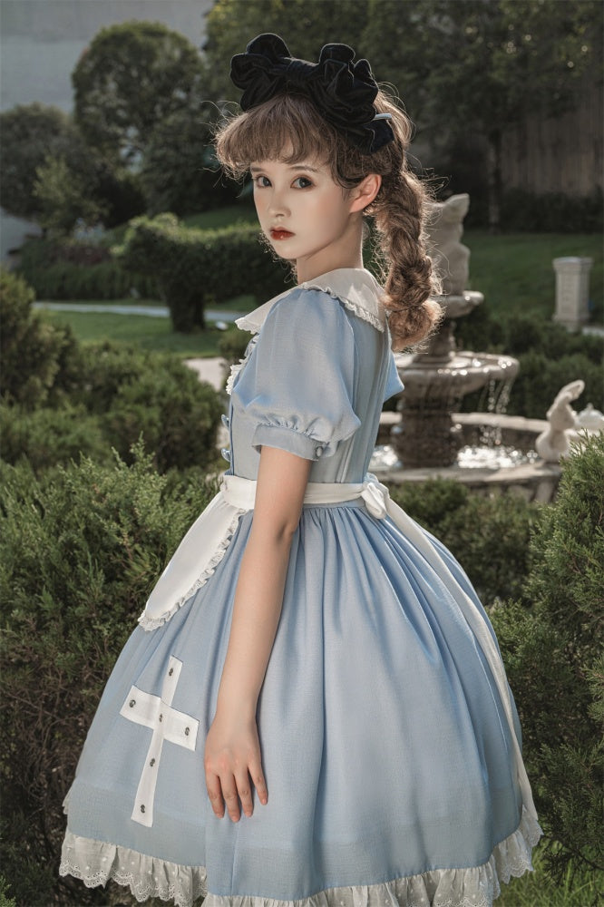 青と白のクロスアップリケ付き取り外し可能な袖