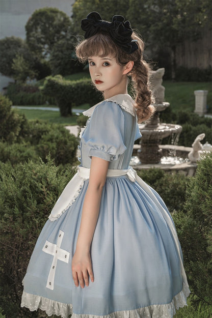 青と白のクロスアップリケ付き取り外し可能な袖