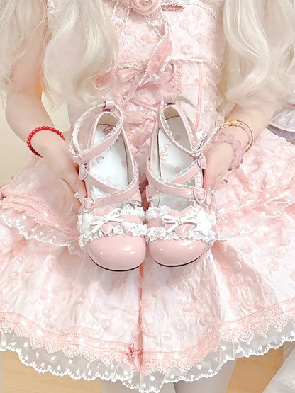 Mary - Pink with Sweet Janes Heel Trim Lolita PU Lace Low