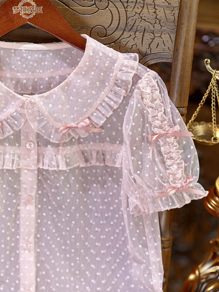 Pink Peter Pan Collar Polka Dot Sheer Tulle Blouse - Dream Magic Box