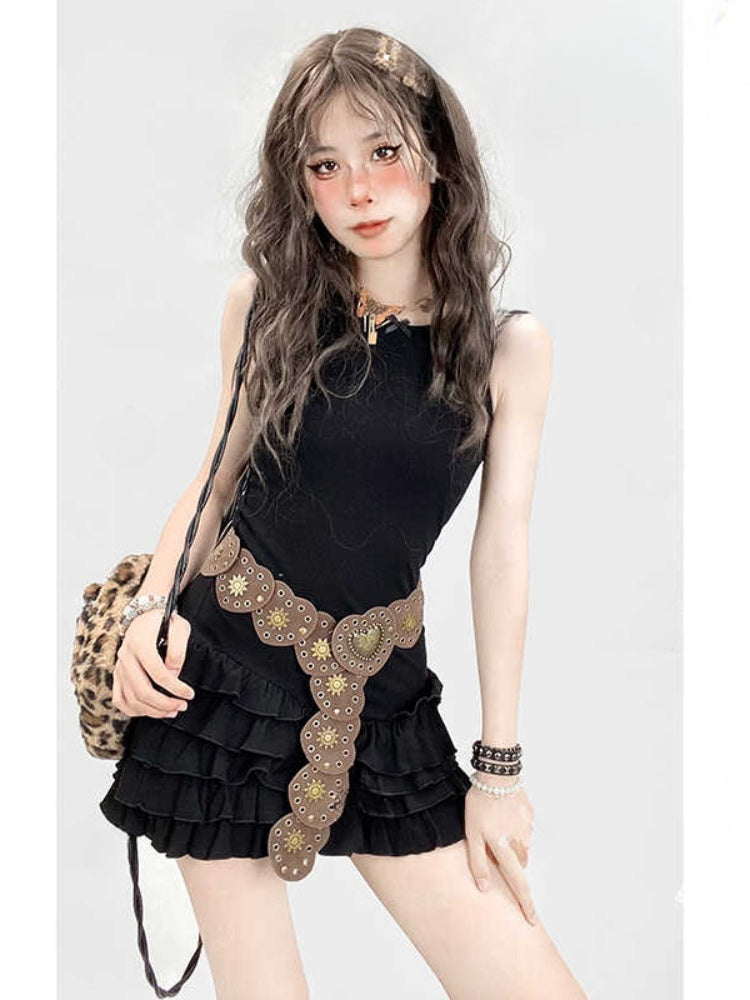 ミラードファッション ブラウン ウェイストランドパンク ハート型スタッズウエストベルト