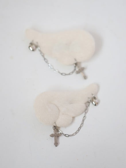 White Jirai Angel Wing Kei Cross Hairclip Chain