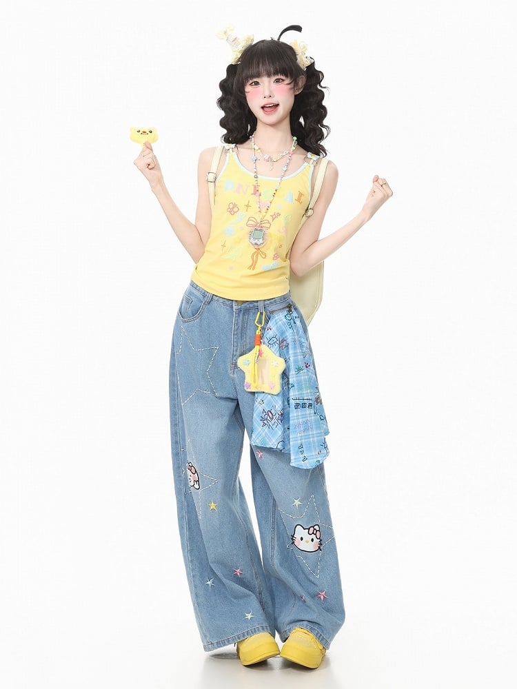 Yellow Polka Dot Bow Camisole Top with Kawaii Style - Languid Park