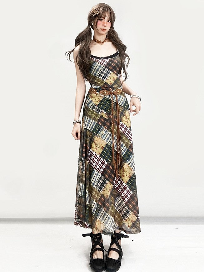 Kawaii Fashion Lace Cami Cardigan Braun kariert Bittersüß mit Millard Kleid Muster