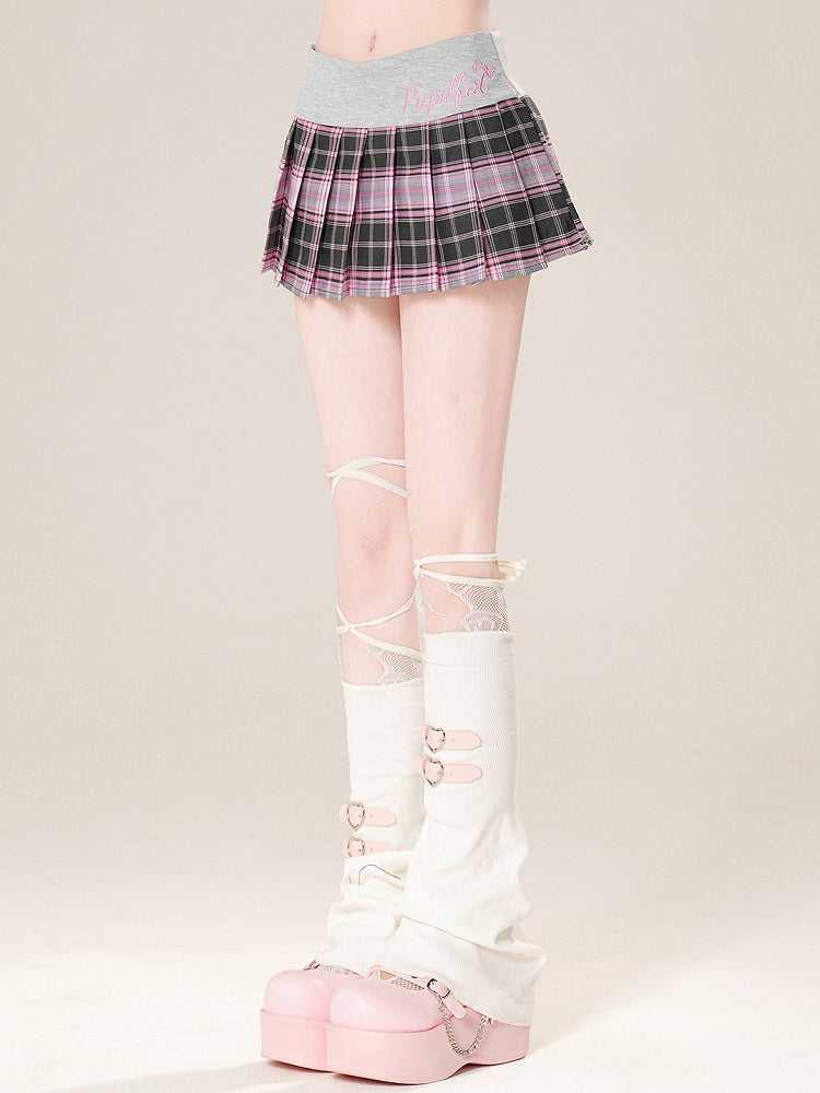 Pattern Plaid Embroidered Pleated Red/Pink Letter Skirt Glamorous