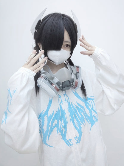 Weiß Schwarz Blau Sonnenschutz Y2K Kapuzenjacke