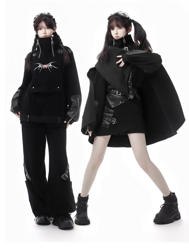 ゴシックブラックバックルカーゴパンツ（ドローストリングカフ付き）