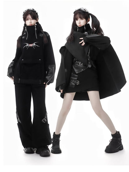 ウエストベルト付きブラックゴシックアシンメトリースカート