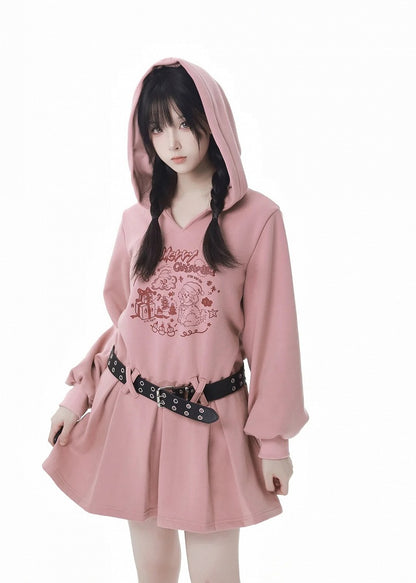 Christmas Puppy Pink Hooded Dress with Pink Shorts