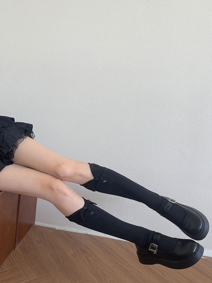 Black/White/Gray Decoration With Button Underknee Stockings